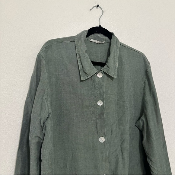 Bryn Walker Green 100% Linen Jacket Pearly Buttons Bottom Pockets Size Large - Picture 3 of 12